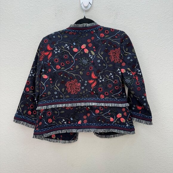 Loft Primavera Strawberry Floral Fringe Open Front Blazer Womens 6 Petite NEW - Picture 6 of 6